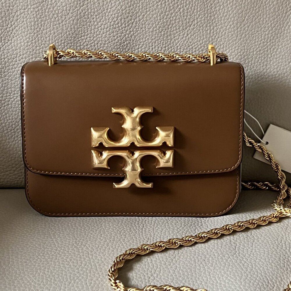 Tory Burch Chestnut Brown Leather Crossbody with Gold Logo